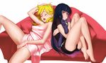  2girls aconitea long_hair no_bra nopan panties panty_&amp;_stocking_with_garterbelt panty_(character) sleeping stocking_(character) towel underwear 