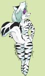  anthro blue_eyes butt feline female grin hair hybrid looking_at_viewer looking_back mammal nude skunk smile solo soultornado tiger white_hair white_tiger zig_zag 