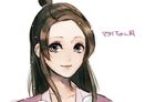  alternate_hair_length alternate_hairstyle ayasato_harumi blue_eyes brown_hair gyakuten_saiban half_updo japanese_clothes long_hair older sakuyu smile solo translation_request 