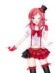  black_legwear bokura_wa_ima_no_naka_de fingerless_gloves garters gloves grandia_bing hat idol looking_at_viewer love_live! love_live!_school_idol_project nishikino_maki one_eye_closed open_mouth purple_eyes red_hair short_hair skirt smile solo thighhighs zettai_ryouiki 