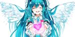  aqua_hair bad_id bad_pixiv_id closed_eyes eighth_note hatsune_miku heart long_hair musical_note necktie open_mouth outstretched_arms solo sukopio twintails vocaloid white_background wings 