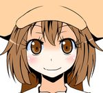  animated animated_gif blinking blush brown_eyes brown_hair closed_mouth eyelashes face grin guilty_gear hat long_hair may_(guilty_gear) pirate_hat ponkotsu smile solo 