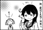  :o ahoge comic greyscale hair_bobbles hair_ornament hair_twirling index_finger_raised kantai_collection long_hair looking_at_viewer monochrome multiple_girls neck_ribbon open_mouth otoufu ribbon sazanami_(kantai_collection) school_uniform serafuku smile smirk solid_circle_eyes translated trembling twintails ushio_(kantai_collection) v-shaped_eyebrows 