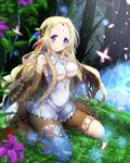  blonde_hair blue_eyes breasts elf feel_nilvalen forehead_jewel highres large_breasts long_hair no_game_no_life petals pointy_ears solo underboob very_long_hair ymd_(holudoun) 