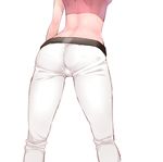  ass ass_focus close-up crotch_seam from_behind hizuki_akira kneepits midriff natsume_(pokemon) pants pantylines pokemon pokemon_(game) pokemon_hgss simple_background skin_tight solo white_background 