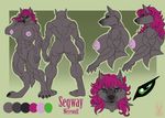  anthro big_breasts breasts butt canine female fur green_eyes hair looking_at_viewer lycan mammal model_sheet muscles muscular_female navel nipples nude paws purple_hair pussy ravindra segwayrulz solo standing text thick_thighs were werewolf wolf 