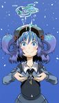  backpack bag blue_eyes blue_hair blush bubble hair_bobbles hair_ornament hat kawashiro_nitori key munakata_(sekimizu_kazuki) revision short_hair smile solo touhou two_side_up underwater 