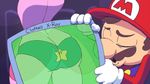  1girl ass blue_panties dress egoraptor hat highres mario panties princess_peach print_panties short_hair skirt underwear x-ray 