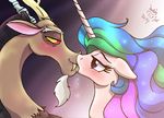  discord_(mlp) draconequus duo equine female feral friendship_is_magic half-closed_eyes horn horse joakaha kissing male mammal my_little_pony pony princess_celestia_(mlp) saliva signature unicorn winged_unicorn wings 