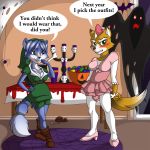  bulge clothed clothing crossdressing embarrassed fox_mccloud giggling girly halloween holidays humor invalid_tag krystal nintendo party snow_shine star_fox video_games 