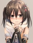  brown_eyes brown_hair elbow_gloves gloves hair_ornament jewelry kantai_collection keita_(tundereyuina) remodel_(kantai_collection) ring scarf school_uniform sendai_(kantai_collection) serafuku short_hair solo two_side_up wedding_band white_scarf 