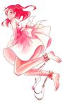  anklet bare_legs barefoot dress feet flower_bracelet hayami_(kh20193) highres jewelry long_hair looking_at_viewer magi_the_labyrinth_of_magic morgiana one_side_up red_eyes red_hair soles solo white_dress 