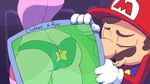  1girl ass blue_panties dress egoraptor hat highres mario panties princess_peach print_panties short_hair skirt underwear x-ray 