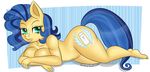  bedroom_eyes blue_hair breasts cutie_mark equine female freckles friendship_is_magic fur green_eyes hair horse long_hair looking_at_viewer lying mammal milky_way_(character) my_little_pony navel pony smile solo stubbornstallion 