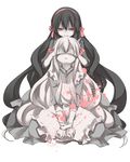  bdsm black_hair bondage bound bound_wrists covering_eyes dark_persona dual_persona hands_on_another's_face kagerou_project kozakura_marry kuroi_(liar-player) long_hair lowres multiple_girls red_eyes very_long_hair white_hair 