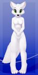  anthro blue_eyes breasts canine cute female fox fur jamesfoxbr looking_at_viewer mammal nude plain_background smile solo standing white_fur 