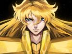  1boy armor blonde_hair blue_eyes facial_mark long_hair male_focus mosako saint_seiya serious solo virgo_shaka 