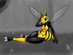  anthro arthropod bee breasts claws female gnollykins insect insectoid pincers plain_background pose solo wings 