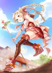  blonde_hair breasts brown_eyes brown_legwear cloud day long_hair medium_breasts open_mouth original pekoo_(pekota) skirt sky solo teeth 