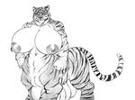  big_breasts breasts chochi feline female greyscale huge_breasts mammal monochrome multi_breast muscles muscular_female nipples nude solo standing taur teats tiger 