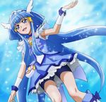  aoki_reika armpit_peek bike_shorts blue_background blue_eyes blue_hair blue_skirt blush choker cure_beauty haruyama_kazunori long_hair magical_girl precure skirt smile smile_precure! solo tiara 