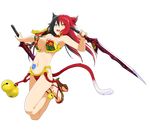  animal_ears bell black_hair cat_ears cat_tail full_body heterochromia ibaraki_douji_(onigiri) multicolored_hair nail_polish navel official_art onigiri_(mmorpg) red_hair slit_pupils solo sword tail tattoo toenail_polish transparent_background two-tone_hair wakaba weapon 