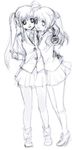  2girls fate_testarossa hair_ornament lyrical_nanoha mahou_shoujo_lyrical_nanoha mahou_shoujo_lyrical_nanoha_a&#039;s mahou_shoujo_lyrical_nanoha_a's monochrome multiple_girls ponytail school_uniform sketch skirt smile takamachi_nanoha tokoharu yuri 