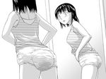  1girl artist_request ass diaper from_behind mirror monochrome solo 