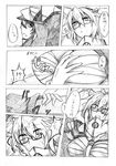  absurdres breast_grab comic female_admiral_(kantai_collection) fumotewi glasses grabbing greyscale highres kantai_collection long_hair monochrome multiple_girls musashi_(kantai_collection) sarashi traditional_media translation_request twintails 