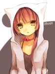  animal_ears animal_hood bow bowtie brown_eyes brown_hair cat_ears choker fake_animal_ears hood hoodie kuroi_(liar-player) light_smile long_hair looking_at_viewer nekomura_iroha parted_lips red_bow simple_background solo vocaloid white_background 