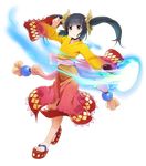  amaterasu_(onigiri) black_hair dress energy_weapon fan full_body grey_eyes hair_ornament highres official_art onigiri_(mmorpg) sash solo transparent_background wakaba 