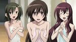  3girls animated animated_gif blush bouncing_breasts breasts kakazu_chieko kenzen_robo_daimidaler long_hair multiple_girls nipples tears wardrobe_malfunction 