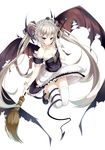  bare_shoulders bat_wings horns long_hair maid original red_eyes silver_hair solo tail thighhighs twintails wings yuui_hutabakirage 
