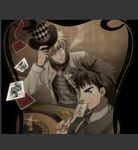  bad_id bad_pixiv_id black_hair blonde_hair caesar_anthonio_zeppeli card gambling hat jojo_no_kimyou_na_bouken joker joseph_joestar_(young) juju_(rg) multiple_boys one_eye_closed playing_card roulette_table top_hat 