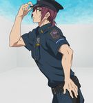  1boy animated animated_gif cosplay dancing free! future_fish hat male male_focus matsuoka_rin police police_uniform red_hair uniform 
