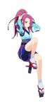  adjusting_hair bike_shorts blue_eyes dress full_body long_hair official_art onigiri_(mmorpg) ponytail purple_hair solo transparent_background tying_hair wakaba yoshitune_(onigiri) 