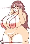  1girl borrowed_character breasts brown_hair curvy dated glasses huge_breasts jyazue_kirihara milf nipples plump sprite37 thick_thighs thighs 