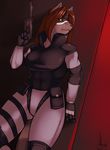  anthro breasts clothing cosplay female fur gloves green_eyes grey_fur gun hair konami long_hair mammal metal_gear metal_gear_solid nightfaux pistol raccoon ranged_weapon solid_snake solo weapon 