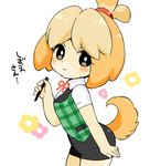  black_eyes blonde_hair dog dog_girl doubutsu_no_mori furry long_hair pen shizue_(doubutsu_no_mori) smile solo tail takayama_mizuki translated 