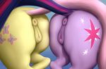  absurd_res animal_genitalia cutie_mark duo equine female feral fluttershy_(mlp) friendship_is_magic fur hair hi_res horse invalid_tag long_hair mammal multi-colored_hair my_little_pony nude pink_hair pony purple_fur purple_hair pussy twilight_sparkle_(mlp) yellow_fur zippysqrl 