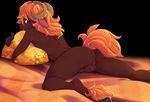  anthro balls butt caprine cute drayl_(character) exposed girly hair hindpaw hooves horn long_hair looking_at_viewer looking_back lying male mammal on_front paws penis perineum pillow pillow_grab sheep smile solo spazzykoneko 