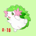  alternate_version_at_source anus blush eyelashes female flower green_background green_eyes legendary_pok&eacute;mon nintendo nude one_eye_closed open_mouth plant pok&eacute;mon pok&eacute;mon_(species) presenting presenting_pussy pussy shaymin simple_background solo spread_legs spreading tears video_games white_body ラル 