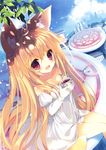  absurdres animal_ear_fluff animal_ears bare_shoulders blonde_hair dress fox_ears fox_tail highres non-web_source p19 red_eyes solo tail 