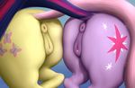  2014 absurd_res anus blue_background butt cutie_mark duo equine female feral fluttershy_(mlp) friendship_is_magic hair hi_res horse mammal my_little_pony plain_background pony pussy twilight_sparkle_(mlp) zippysqrl 