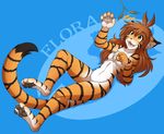  breasts chest_tuft claws cute english_text feline female flora_(twokinds) fur hair hindpaw keidran mammal nude open_mouth orange_fur paws stripes text tiger tom_fischbach tuft twokinds white_fur yellow_eyes 