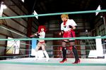  arena blonde_hair boxing_ring breasts candy_cane_(rumble_roses) candy_cane_(rumble_roses)_(cosplay) chouzuki_maryou cleavage cosplay fingerless_gloves gloves guitar instrument large_breasts miss_spencer miss_spencer_(cosplay) multiple_girls photo red_hair rumble_roses rumble_roses_xx suzuka_itsuki 