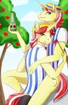  bottomless bow_tie brothers equine flam_(mlp) flim_(mlp) friendship_is_magic fruit gay horn horse male mammal my_little_pony pony sibling striped_shirt tonic tree unicorn wing-of-chaos 