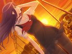  fault game_cg kamiwazumi_maya long_hair panties pantyhose purple_hair seifuku sunset taka_tony underwear 