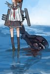  blood brown_hair ergot folded_ponytail head_out_of_frame i-class_destroyer inazuma_(kantai_collection) kantai_collection looking_away mecha_musume out_of_frame plasma-chan_(kantai_collection) sailor_collar shinkaisei-kan skirt solo water 