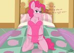  apron bedroom bedroom_eyes blue_eyes blush breasts cleavage clothed clothing equine female friendship_is_magic fur hair hooves horse kneeling looking_at_viewer mammal my_little_pony on_bed pink_fur pink_hair pinkie_pie_(mlp) pony pregnant presenting smile solo text theimmortalwolf 